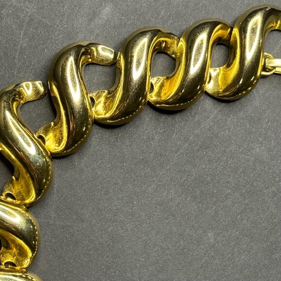 Vintage Chucky Swirl Chain Link Gold Tone Collar Necklace Mod Wide Unsigned - Picture 6 of 7